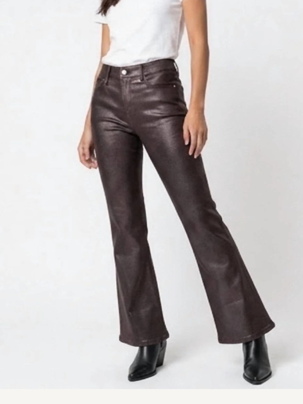 Frame Denim Bootcut Coated Jeans in Brown